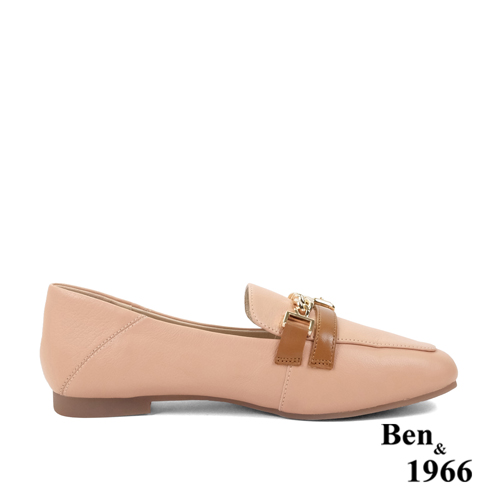 Ben&1966高級頭層牛皮個性金屬鍊樂福鞋-珊瑚粉(236133)