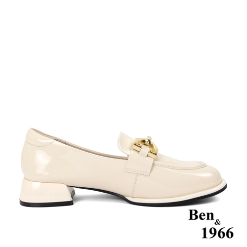 Ben&1966高級牛漆皮時尚亮麗樂福鞋-米白(236052)