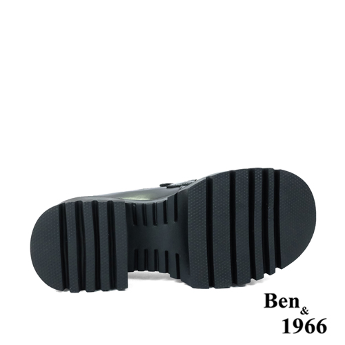 Ben&1966高級頭層牛油皮個性馬銜釦厚底樂福鞋-黑(236081)