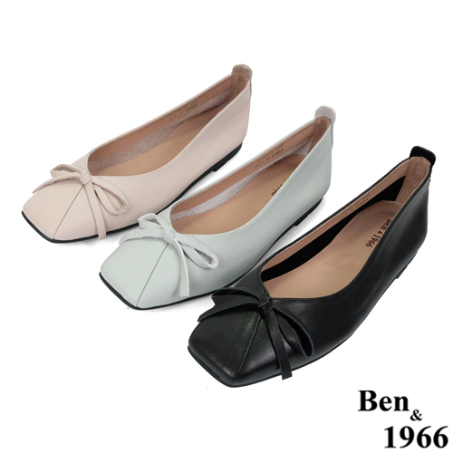 Ben&1966高級頭層牛皮優雅舒適方頭包鞋-淺粉(236143)