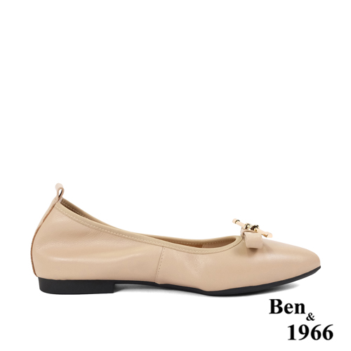 Ben&1966高級水染羊皮優雅內增高包鞋-杏(236112)