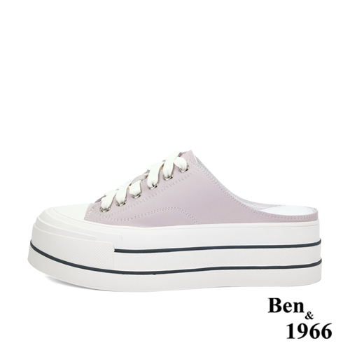 Ben&1966高級絲綢牛皮綁帶厚底休閒鞋-紫(236071)