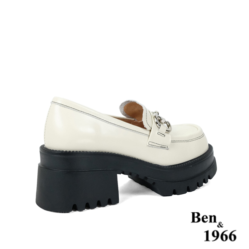 Ben&1966高級頭層牛油皮個性馬銜釦厚底樂福鞋-米白(236082)