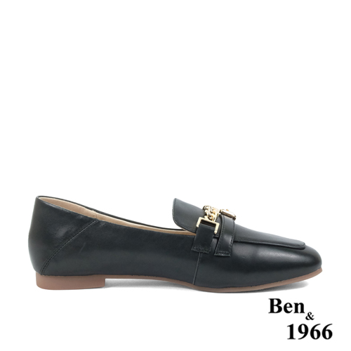 Ben&1966高級頭層牛皮個性金屬鍊樂福鞋-黑(236131)