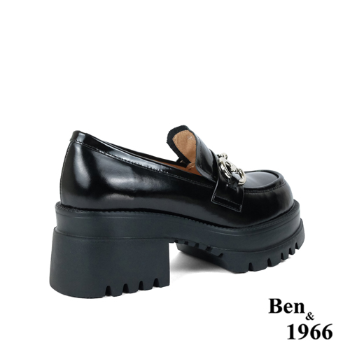 Ben&1966高級頭層牛油皮個性馬銜釦厚底樂福鞋-黑(236081)