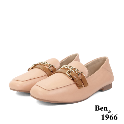 Ben&1966高級頭層牛皮個性金屬鍊樂福鞋-珊瑚粉(236133)