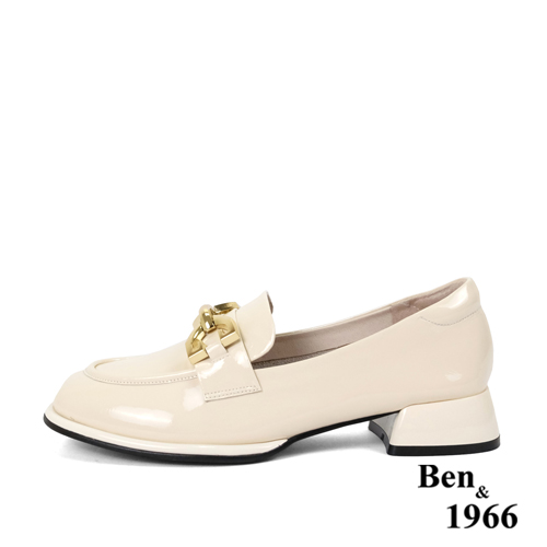 Ben&1966高級牛漆皮時尚亮麗樂福鞋-米白(236052)