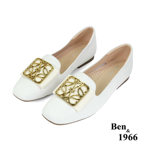 Ben&1966高級頭層牛皮時尚方頭包鞋-白(236093)