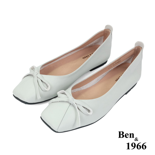 Ben&1966高級頭層牛皮優雅舒適方頭包鞋-淺灰(236142)