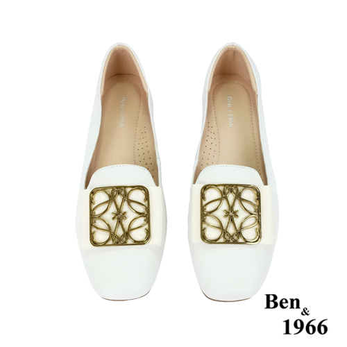 Ben&1966高級頭層牛皮時尚方頭包鞋-白(236093)