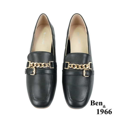 Ben&1966高級頭層牛皮個性金屬鍊樂福鞋-黑(236131)