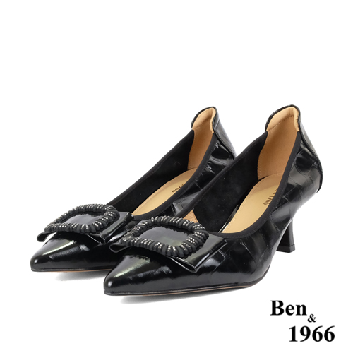 Ben&1966高級頭層牛皮流行尖頭高跟鞋-黑(236121)