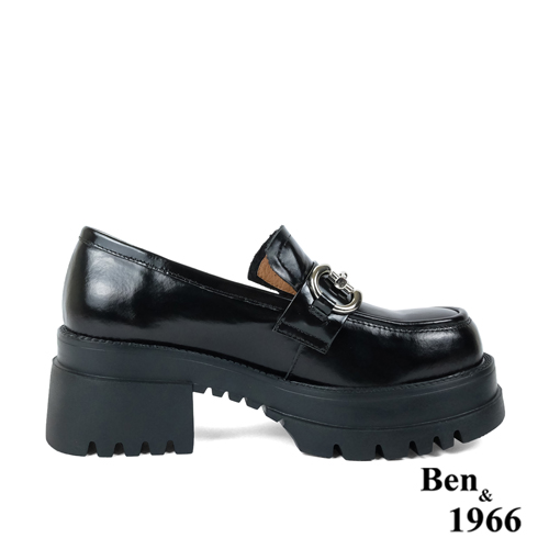 Ben&1966高級頭層牛油皮個性馬銜釦厚底樂福鞋-黑(236081)