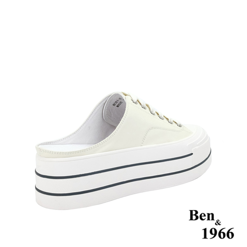 Ben&1966高級絲綢牛皮綁帶厚底休閒鞋-米白(236073)