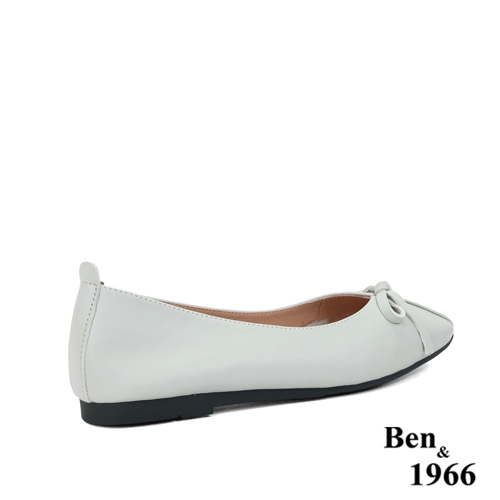 Ben&1966高級頭層牛皮優雅舒適方頭包鞋-淺灰(236142)