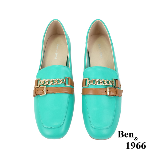Ben&1966高級頭層牛皮個性金屬鍊樂福鞋-冰綠(236132)