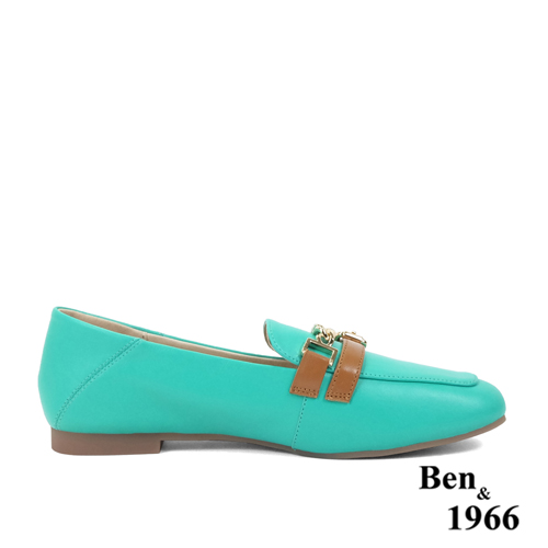 Ben&1966高級頭層牛皮個性金屬鍊樂福鞋-冰綠(236132)