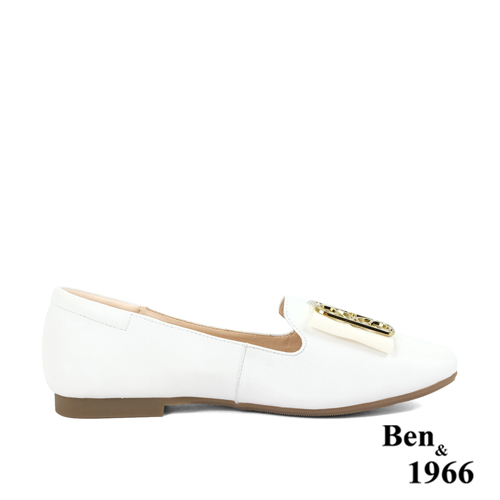 Ben&1966高級頭層牛皮時尚方頭包鞋-白(236093)
