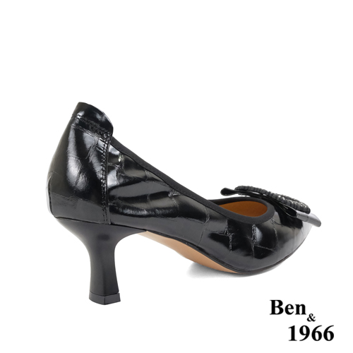 Ben&1966高級頭層牛皮流行尖頭高跟鞋-黑(236121)