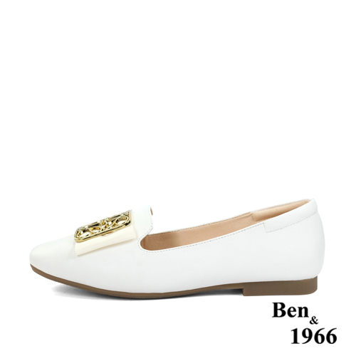 Ben&1966高級頭層牛皮時尚方頭包鞋-白(236093)