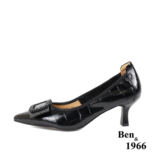 Ben&1966高級頭層牛皮流行尖頭高跟鞋-黑(236121)