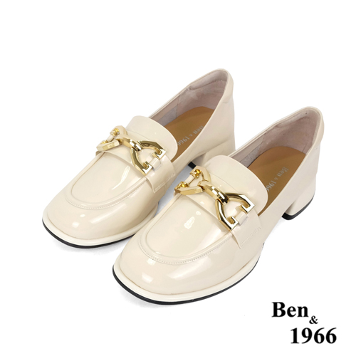 Ben&1966高級牛漆皮時尚亮麗樂福鞋-米白(236052)