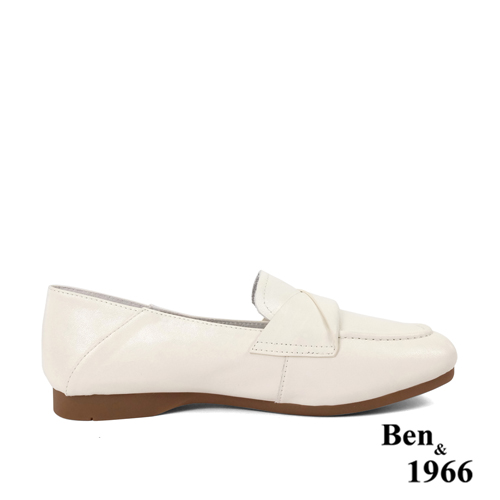 Ben&1966高級牛油皮簡約方頭舒適包鞋-米白(236032)