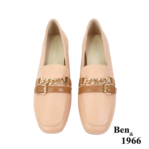 Ben&1966高級頭層牛皮個性金屬鍊樂福鞋-珊瑚粉(236133)