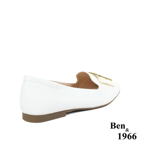 Ben&1966高級頭層牛皮時尚方頭包鞋-白(236093)