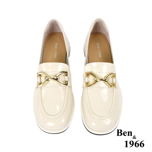 Ben&1966高級牛漆皮時尚亮麗樂福鞋-米白(236052)