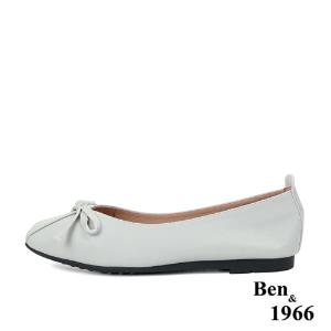 Ben&1966高級頭層牛皮優雅舒適方頭包鞋-淺灰(236142)
