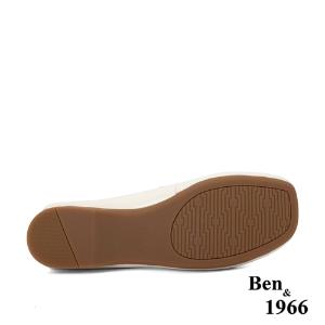 Ben&1966高級牛油皮簡約方頭舒適包鞋-米白(236032)