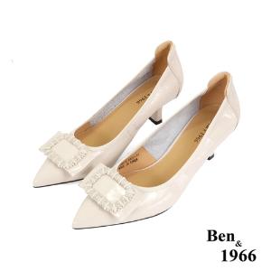 Ben&1966高級頭層牛皮流行尖頭高跟鞋-米白(236122)