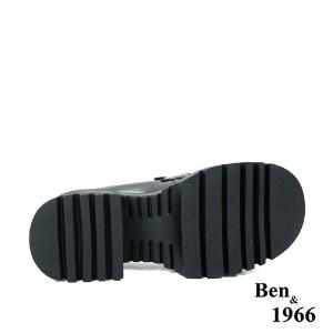 Ben&1966高級頭層牛油皮個性馬銜釦厚底樂福鞋-黑(236081)