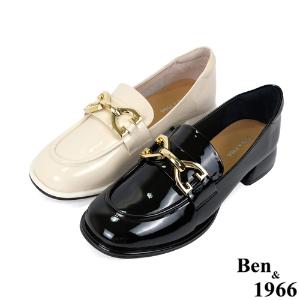 Ben&1966高級牛漆皮時尚亮麗樂福鞋-米白(236052)