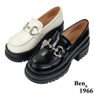 Ben&1966高級頭層牛油皮個性馬銜釦厚底樂福鞋-米白(236082)