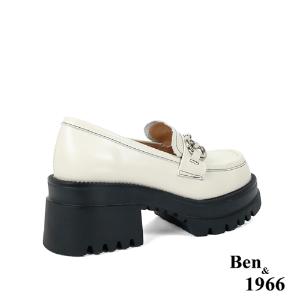 Ben&1966高級頭層牛油皮個性馬銜釦厚底樂福鞋-米白(236082)