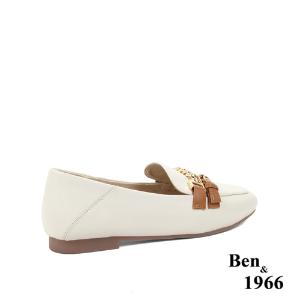Ben&1966高級頭層牛皮個性金屬鍊樂福鞋-米白(236134)