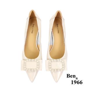 Ben&1966高級頭層牛皮流行尖頭高跟鞋-米白(236122)