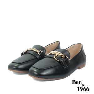 Ben&1966高級頭層牛皮個性金屬鍊樂福鞋-黑(236131)