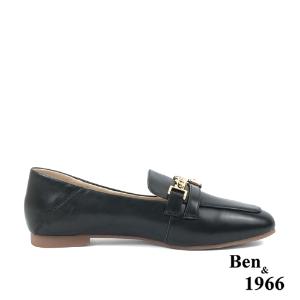 Ben&1966高級頭層牛皮個性金屬鍊樂福鞋-黑(236131)