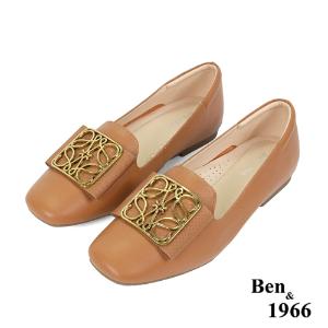 Ben&1966高級頭層牛皮時尚方頭包鞋-太妃糖棕(236092)