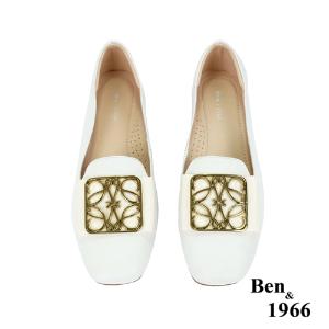 Ben&1966高級頭層牛皮時尚方頭包鞋-白(236093)