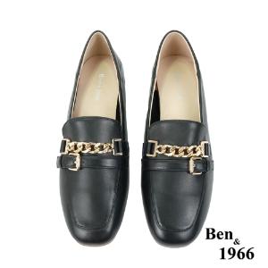 Ben&1966高級頭層牛皮個性金屬鍊樂福鞋-黑(236131)