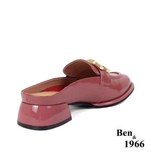 Ben&1966高級牛漆皮金釦粉嫩俏皮穆勒鞋-珊瑚粉(236041)
