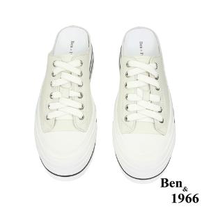Ben&1966高級絲綢牛皮綁帶厚底休閒鞋-米白(236073)