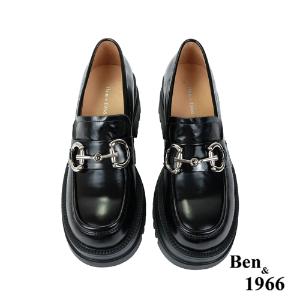 Ben&1966高級頭層牛油皮個性馬銜釦厚底樂福鞋-黑(236081)