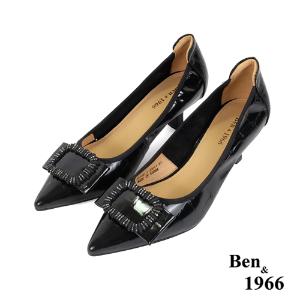 Ben&1966高級頭層牛皮流行尖頭高跟鞋-黑(236121)