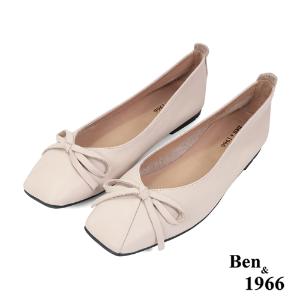 Ben&1966高級頭層牛皮優雅舒適方頭包鞋-淺粉(236143)