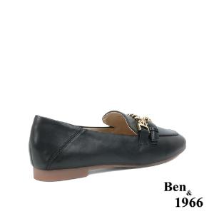 Ben&1966高級頭層牛皮個性金屬鍊樂福鞋-黑(236131)